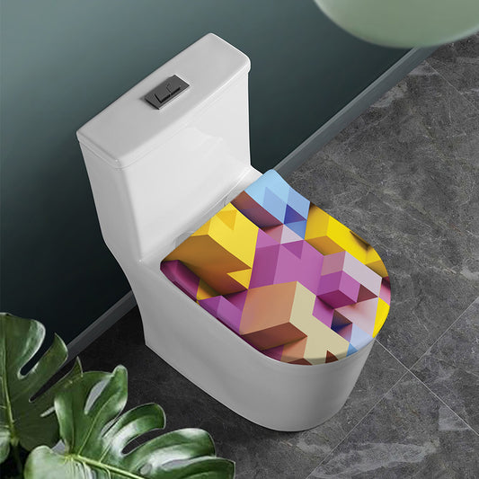 Pastel Geometric Cubic Print Toilet Lid Cover