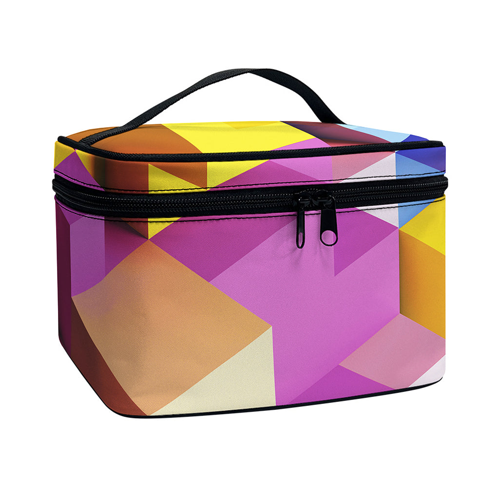 Pastel Geometric Cubic Print Travel Makeup Bag