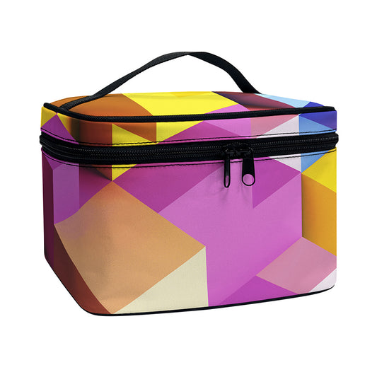 Pastel Geometric Cubic Print Travel Makeup Bag