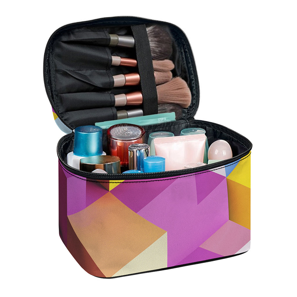 Pastel Geometric Cubic Print Travel Makeup Bag