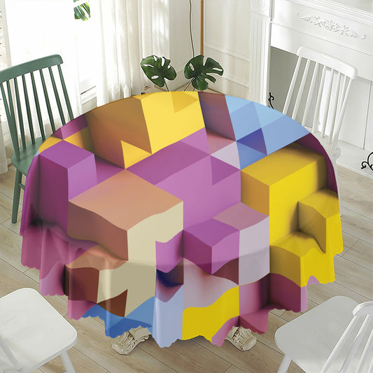 Pastel Geometric Cubic Print Waterproof Round Tablecloth