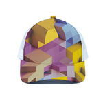 Pastel Geometric Cubic Print White Mesh Trucker Cap