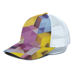Pastel Geometric Cubic Print White Mesh Trucker Cap