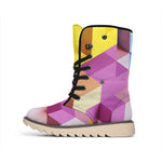 Pastel Geometric Cubic Print Winter Boots
