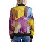 Pastel Geometric Cubic Print Women's Bomber Jacket