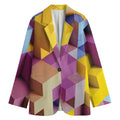 Pastel Geometric Cubic Print Women's Cotton Blazer