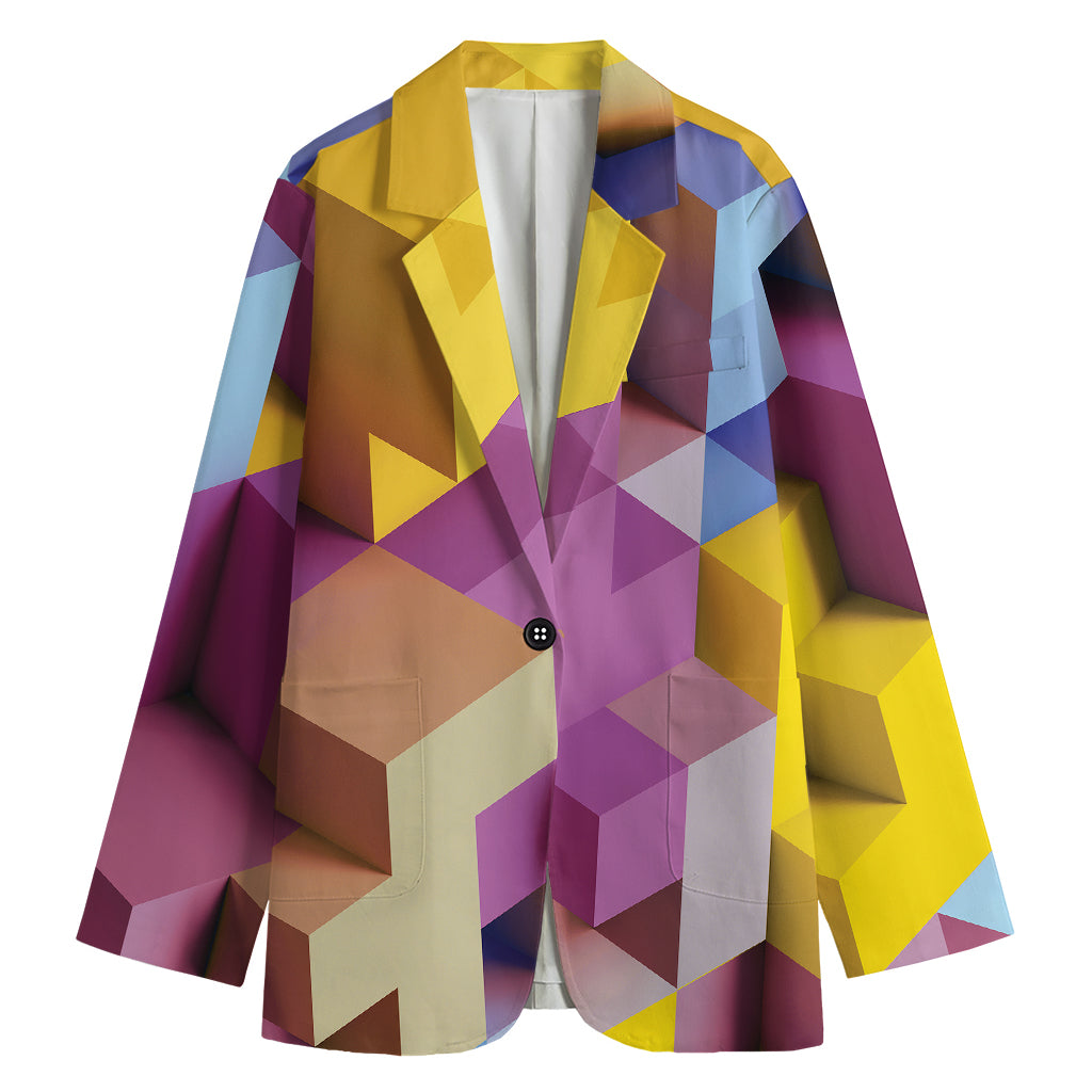 Pastel Geometric Cubic Print Women's Cotton Blazer