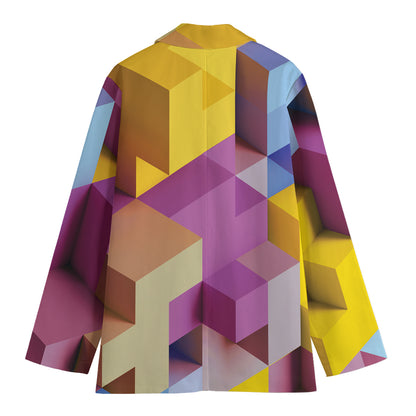 Pastel Geometric Cubic Print Women's Cotton Blazer