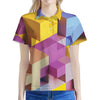 Pastel Geometric Cubic Print Women's Polo Shirt