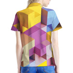 Pastel Geometric Cubic Print Women's Polo Shirt