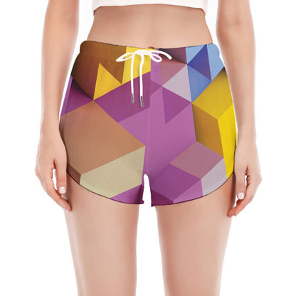 Pastel Geometric Cubic Print Women's Split Running Shorts