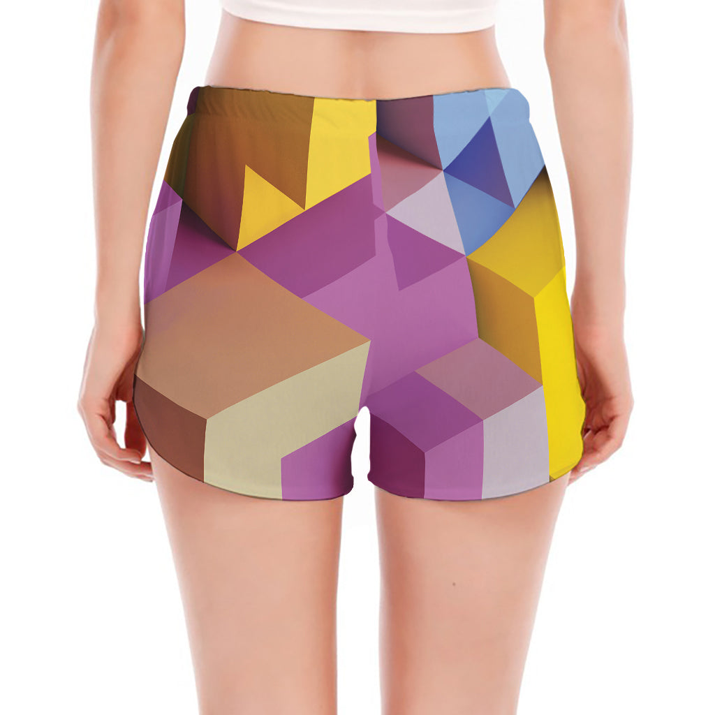 Pastel Geometric Cubic Print Women's Split Running Shorts