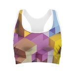 Pastel Geometric Cubic Print Women's Sports Bra