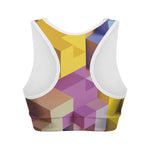 Pastel Geometric Cubic Print Women's Sports Bra
