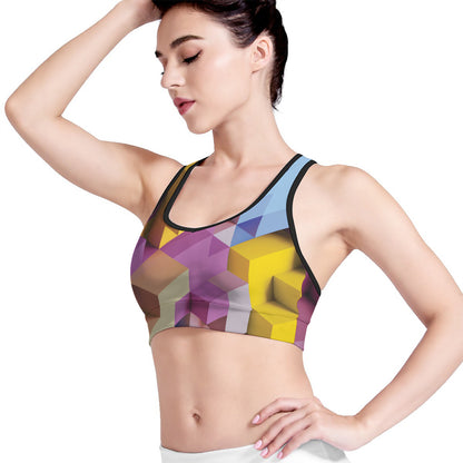 Pastel Geometric Cubic Print Women's Sports Bra