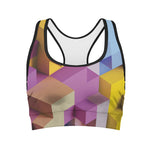 Pastel Geometric Cubic Print Women's Sports Bra