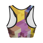 Pastel Geometric Cubic Print Women's Sports Bra