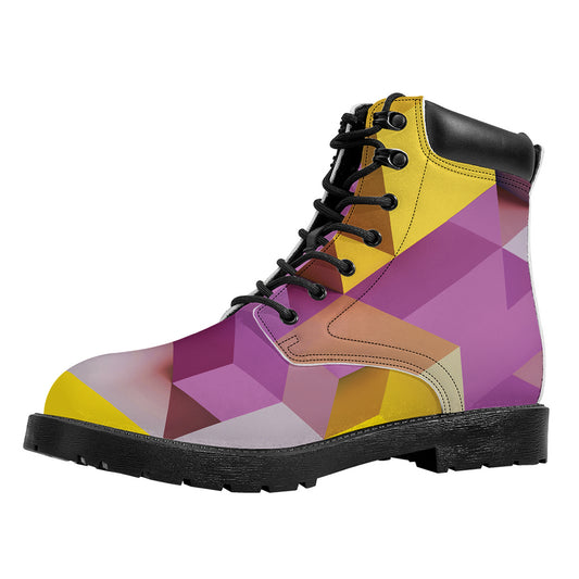 Pastel Geometric Cubic Print Work Boots