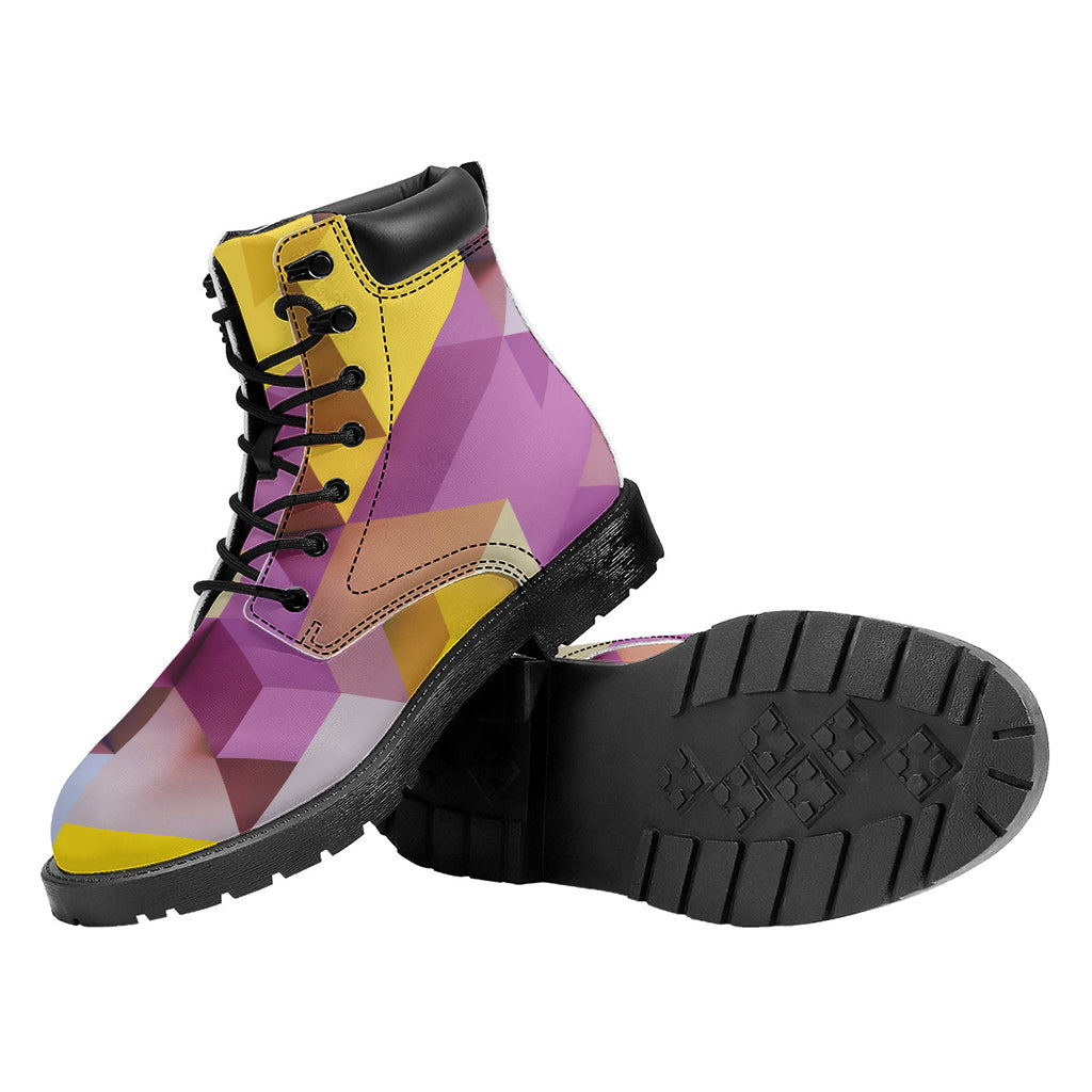Pastel Geometric Cubic Print Work Boots