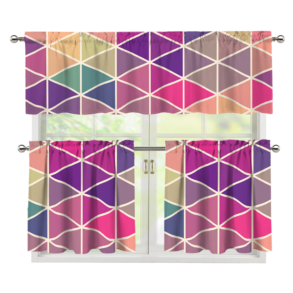 Pastel Geometric Shape Pattern Print 3 Piece Kitchen Curtains