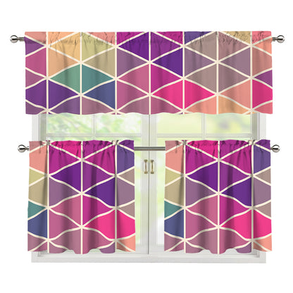 Pastel Geometric Shape Pattern Print 3 Piece Kitchen Curtains