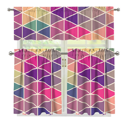 Pastel Geometric Shape Pattern Print 3 Piece Kitchen Curtains