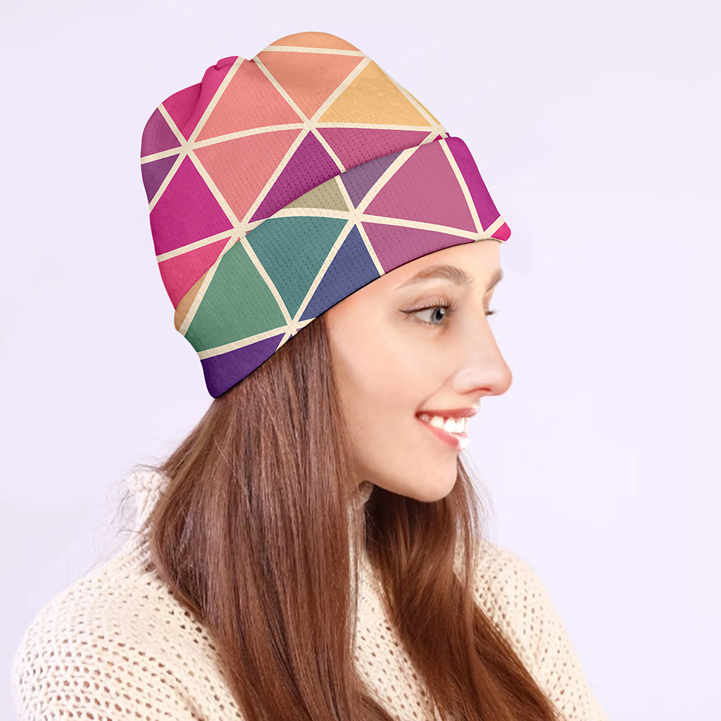 Pastel Geometric Shape Pattern Print Beanie