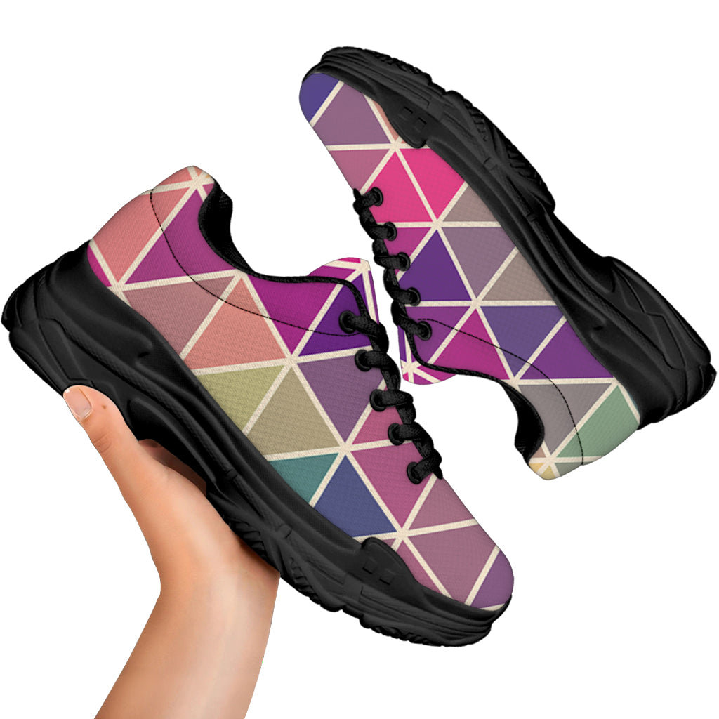 Pastel Geometric Shape Pattern Print Black Chunky Shoes