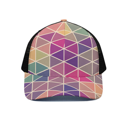 Pastel Geometric Shape Pattern Print Black Mesh Trucker Cap