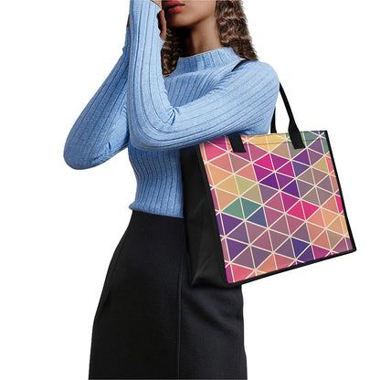 Pastel Geometric Shape Pattern Print Canvas Tote Bag