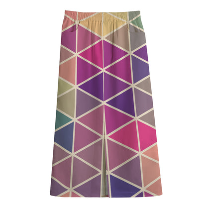 Pastel Geometric Shape Pattern Print Cotton Front Slit Maxi Skirt