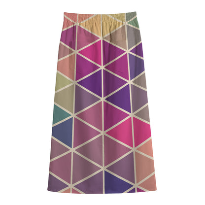 Pastel Geometric Shape Pattern Print Cotton Front Slit Maxi Skirt