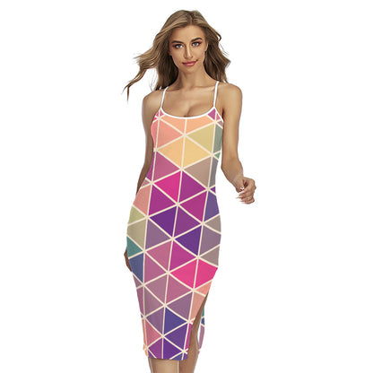 Pastel Geometric Shape Pattern Print Cross Back Cami Dress