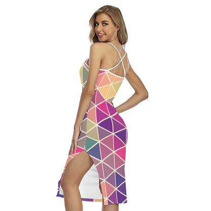 Pastel Geometric Shape Pattern Print Cross Back Cami Dress
