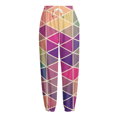 Pastel Geometric Shape Pattern Print Fleece Lined Knit Pants