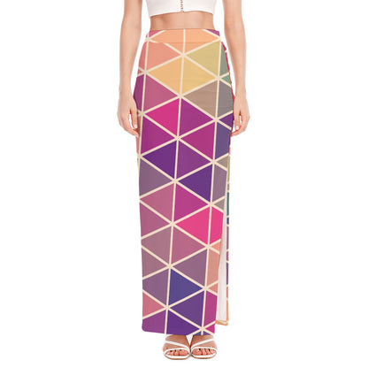 Pastel Geometric Shape Pattern Print High Slit Maxi Skirt