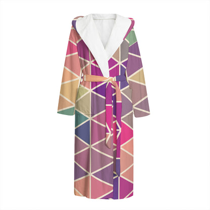 Pastel Geometric Shape Pattern Print Hooded Bathrobe