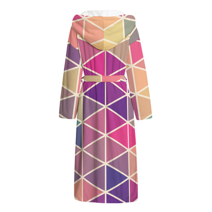 Pastel Geometric Shape Pattern Print Hooded Bathrobe