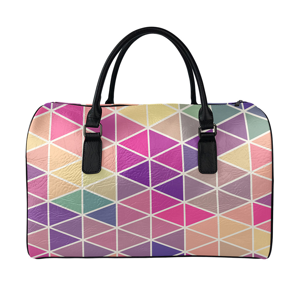 Pastel Geometric Shape Pattern Print Leather Duffle Bag