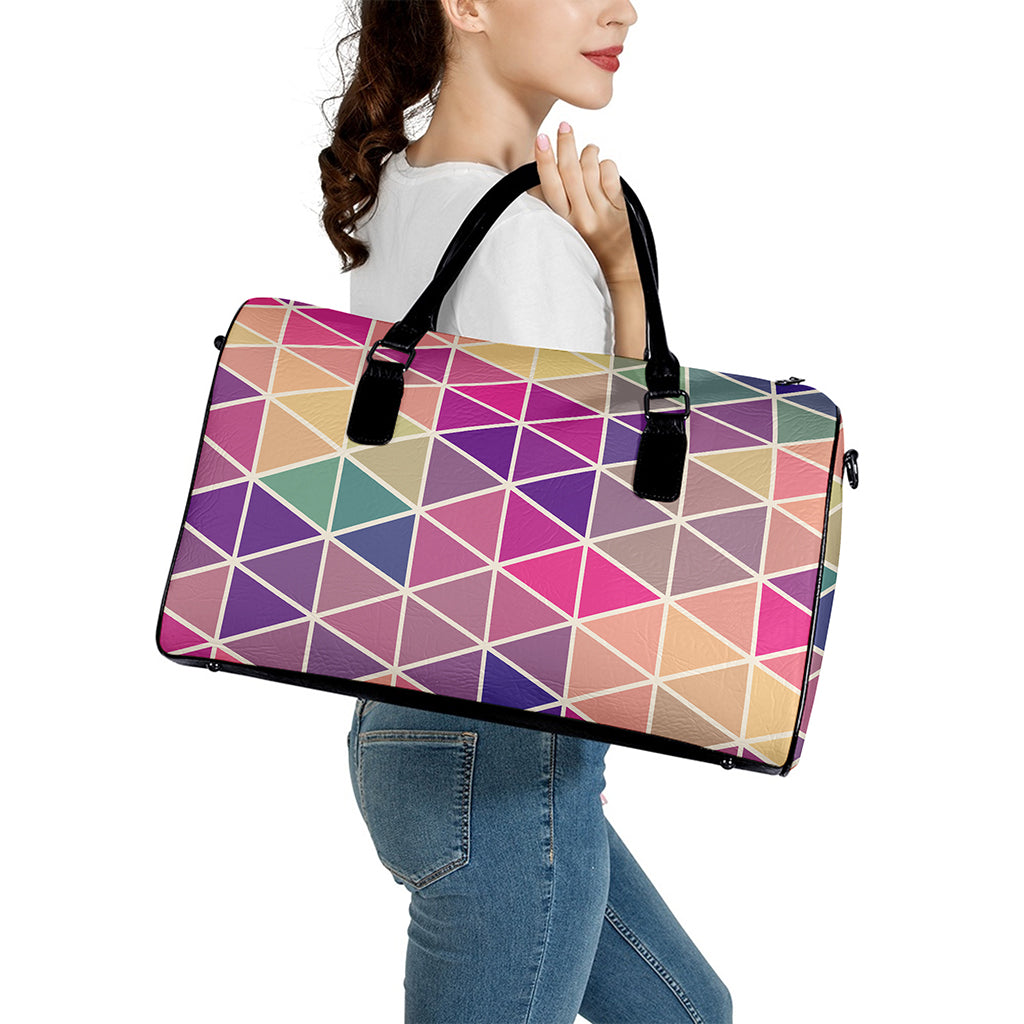 Pastel Geometric Shape Pattern Print Leather Duffle Bag