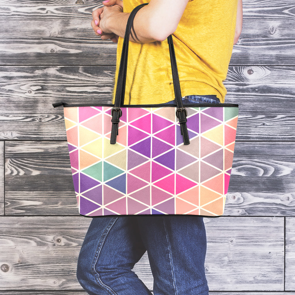 Pastel Geometric Shape Pattern Print Leather Tote Bag