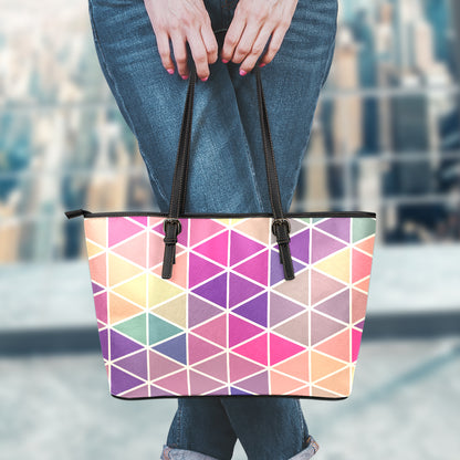 Pastel Geometric Shape Pattern Print Leather Tote Bag