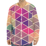 Pastel Geometric Shape Pattern Print Long Sleeve Baseball Jersey