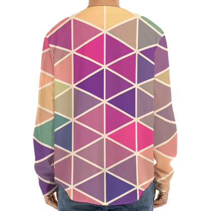 Pastel Geometric Shape Pattern Print Long Sleeve Baseball Jersey