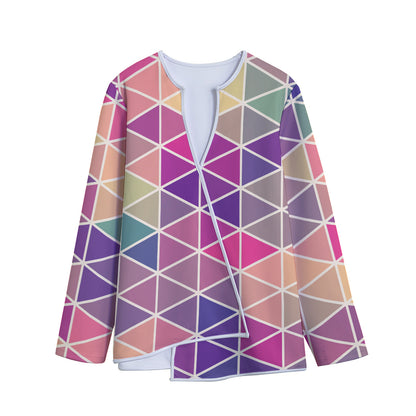 Pastel Geometric Shape Pattern Print Long Sleeve Short Coat