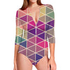 Pastel Geometric Shape Pattern Print Long Sleeve Swimsuit