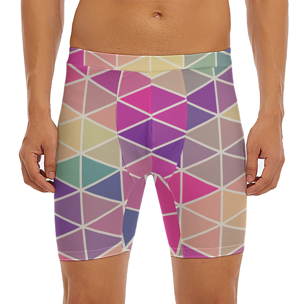 Pastel Geometric Shape Pattern Print Men's Long Boxer Briefs