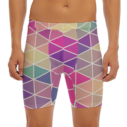 Pastel Geometric Shape Pattern Print Men's Long Boxer Briefs