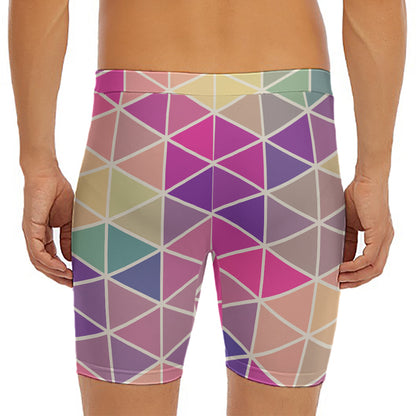 Pastel Geometric Shape Pattern Print Men's Long Boxer Briefs