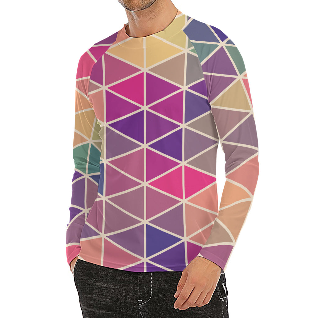 Pastel Geometric Shape Pattern Print Men's Long Sleeve Rash Guard